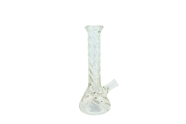 S Clear Iridescent Glass Beaker Waterpipe with Spiral Textured Pipe (13317)